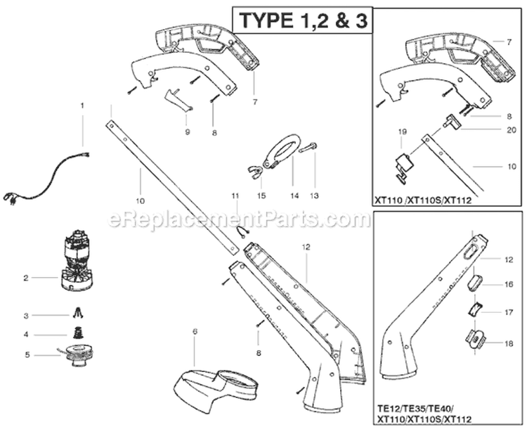 Page A Diagram and Parts List for XT110 Type 3 Weed Eater Trimmer